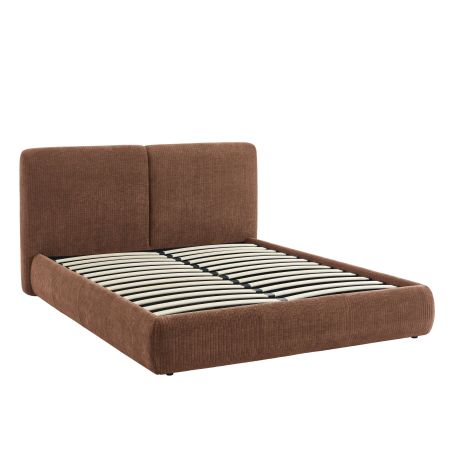 Lit coffre YOKA 160x200 velours côtelé marron sommier inclus
