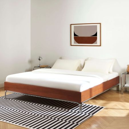 Lit MAGGY 180x200 placage noyer et pieds métal chromé sommier inclus