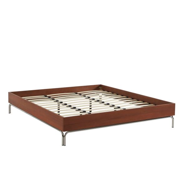 Lit MAGGY 180x200 placage noyer et pieds métal chromé sommier inclus
