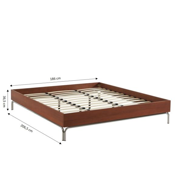 Lit MAGGY 180x200 placage noyer et pieds métal chromé sommier inclus