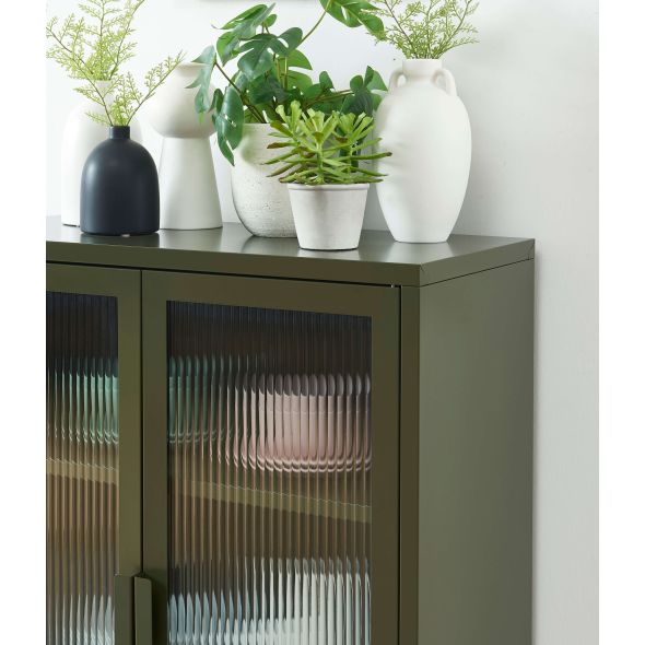 Buffet PANTONE vert olive foncé portes en verre cannelé 75cm