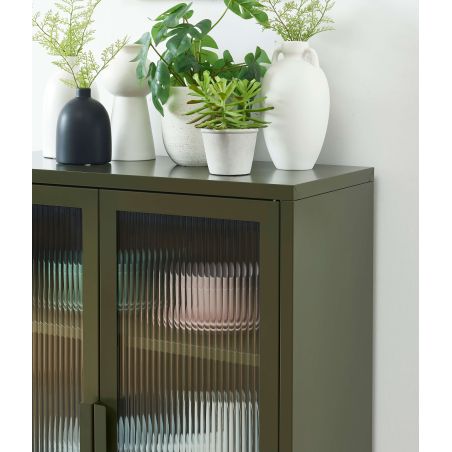 Buffet PANTONE vert olive foncé portes en verre cannelé 75cm