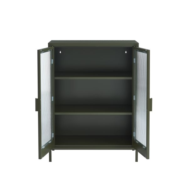 Buffet PANTONE vert olive foncé portes en verre cannelé 75cm