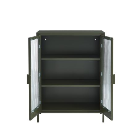 Buffet PANTONE vert olive foncé portes en verre cannelé 75cm