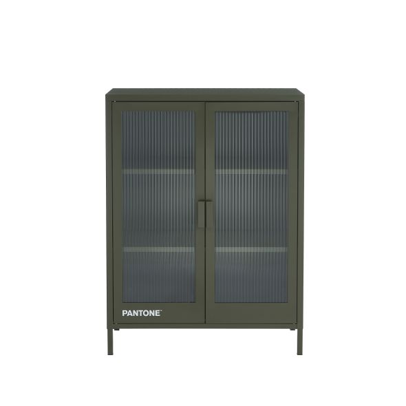 Buffet PANTONE vert olive foncé portes en verre cannelé 75cm