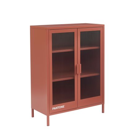 Buffet PANTONE terracotta portes en verre cannelé 75cm
