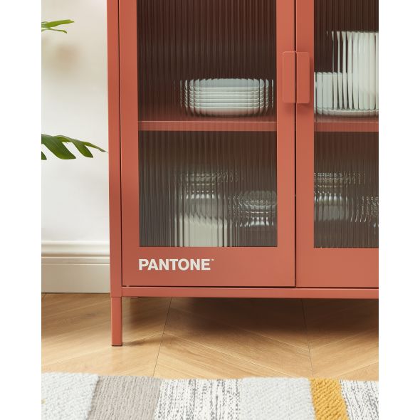 Buffet PANTONE terracotta portes en verre cannelé 75cm
