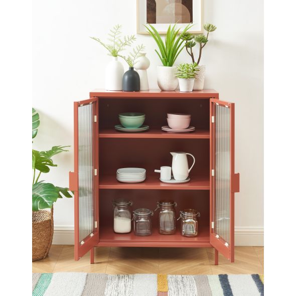 Buffet PANTONE terracotta portes en verre cannelé 75cm