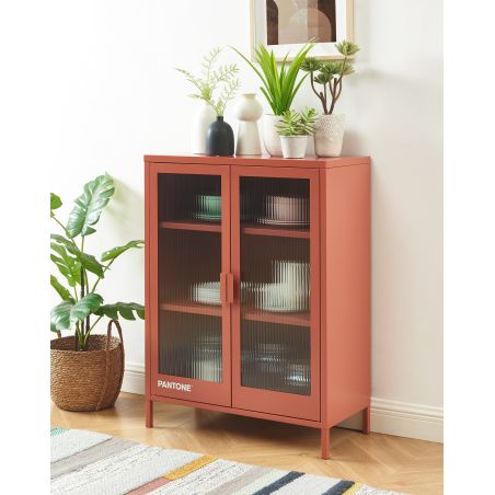 Buffet PANTONE terracotta portes en verre cannelé 75cm